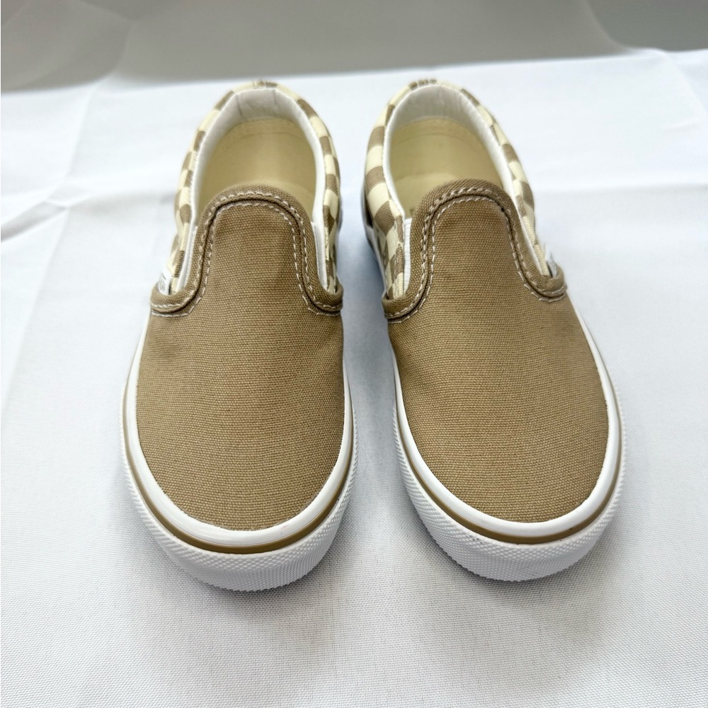Vans Kids Slip-On Sneakers Size 10.5 – Brown & Checkered (Brand New/Never Worn)